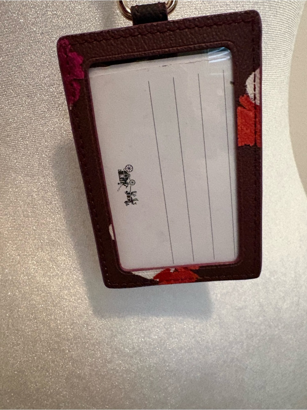 Coach Burgundy Card Holder with Pink and Orange Floral Accents - Picture 3 of 6